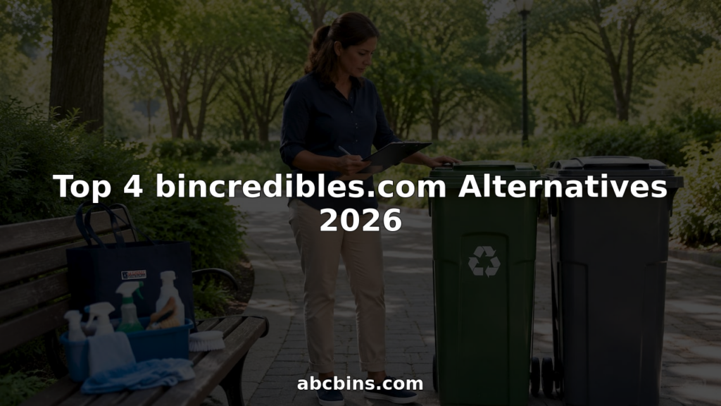 Woman inspecting bins outdoors for cleaning evaluation