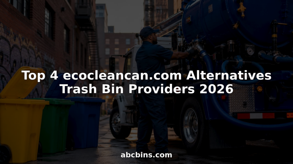 Technician preparing eco-friendly trash bin cleaning truck