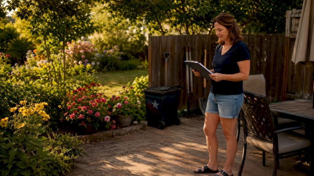 Homeowner reviewing pressure washing checklist outdoors