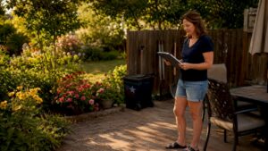 Homeowner reviewing pressure washing checklist outdoors