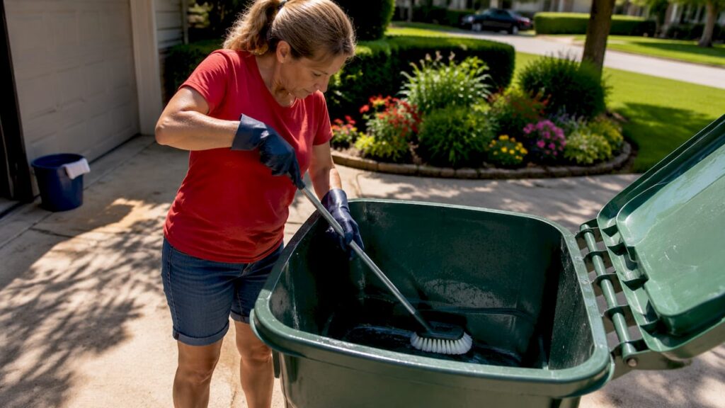 Homeowner eco-friendly cleaning outdoor bin