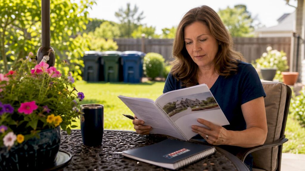 Homeowner reviewing HOA bin cleaning rules