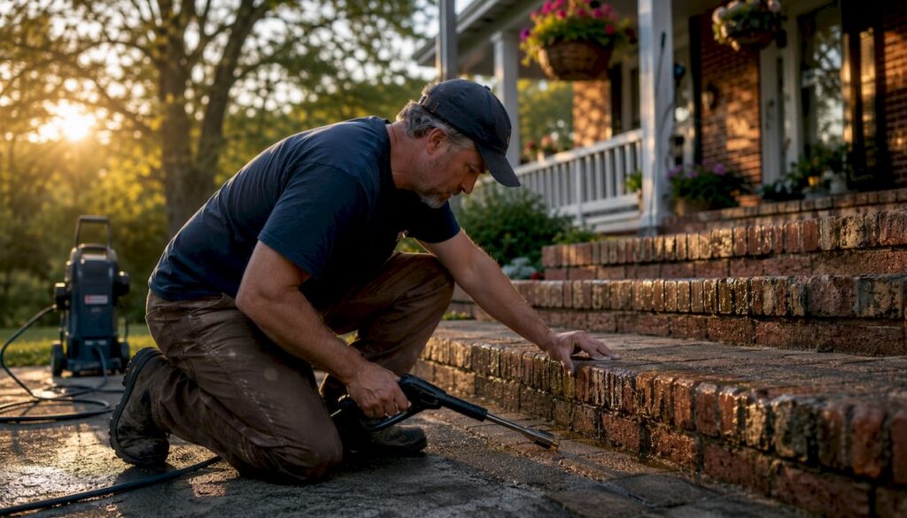 Man inspecting exterior home steps
