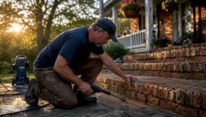 Man inspecting exterior home steps