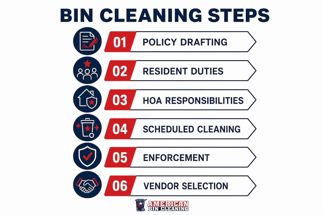 Infographic showing step-by-step HOA bin cleaning process