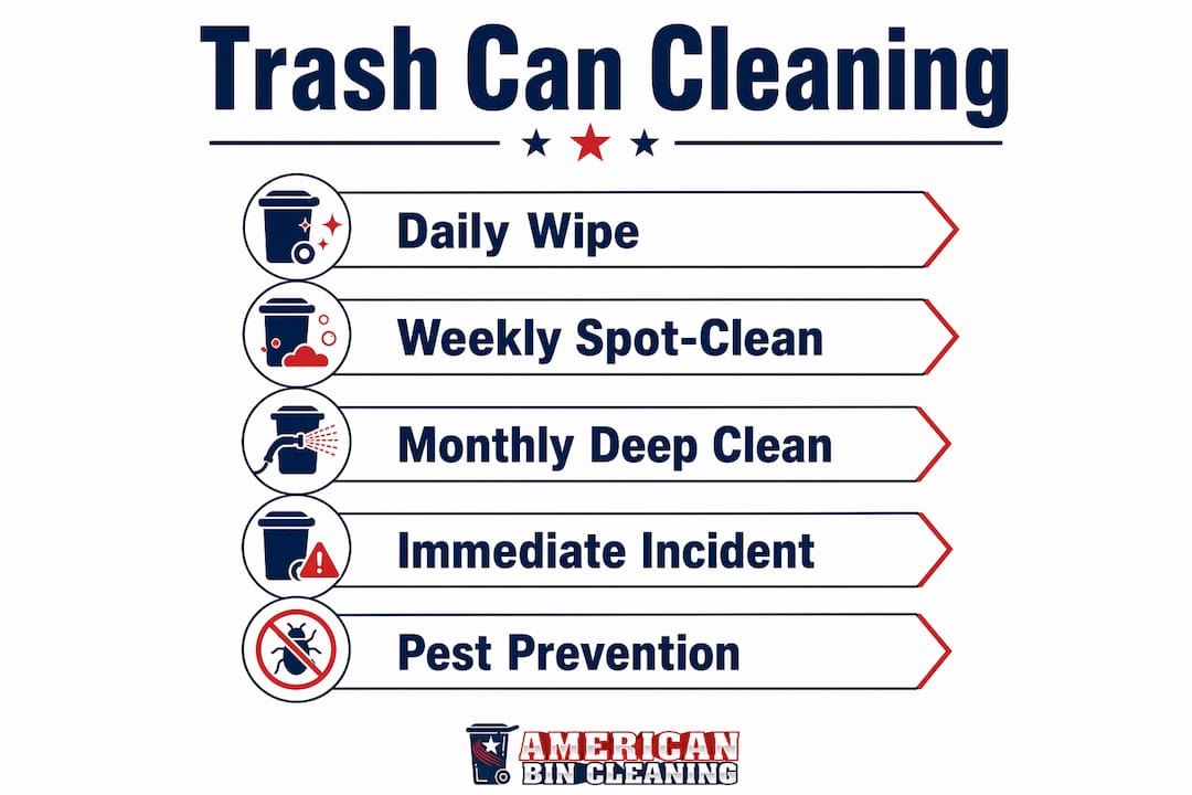 Infographic showing trash can cleaning steps