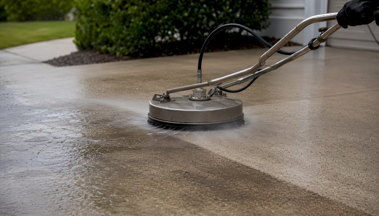 Surface cleaner tool on concrete driveway