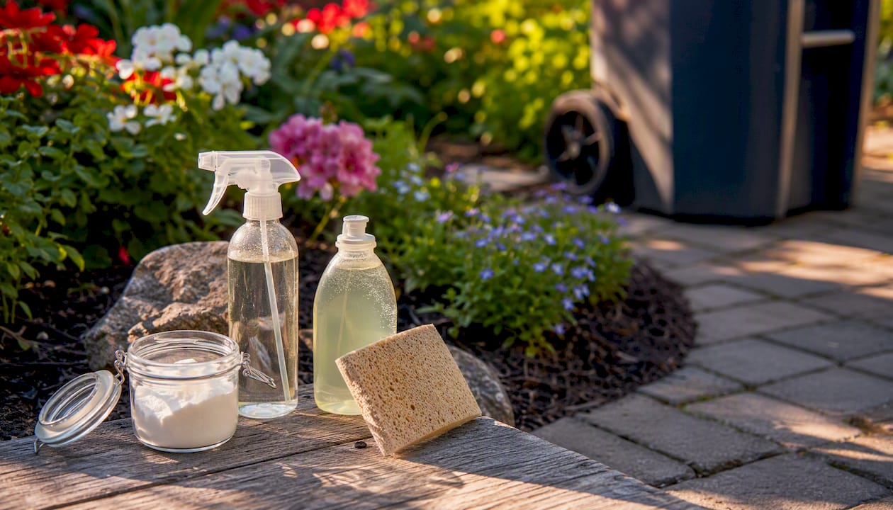 Outdoor cleaning supplies for trash bins
