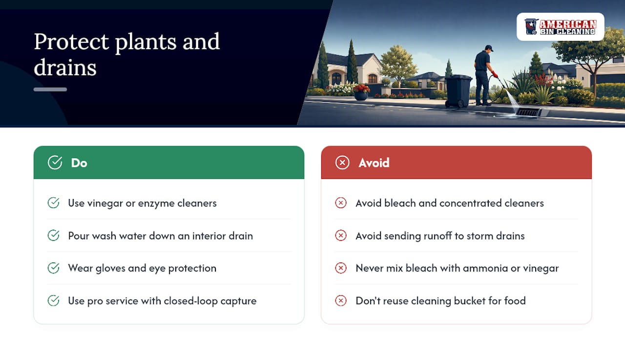 How Do You Clean Bins Without Harming Plants or Drainage? — overview diagram