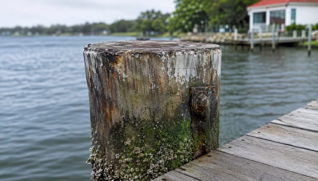 Waterfront piling with multiple grime types