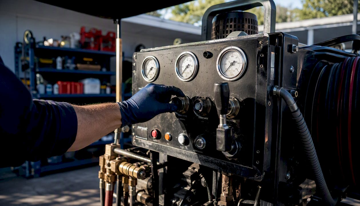 Pressure washer temperature controls close-up