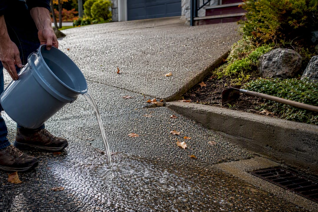 Pouring water to test runoff direction