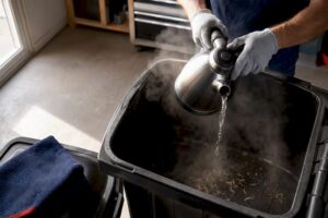 Hot water treatment inside trash bin