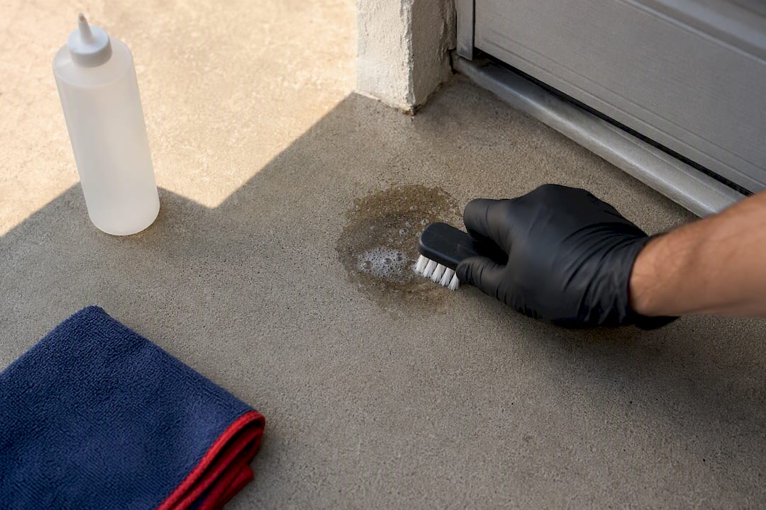 Testing degreaser on hidden concrete corner