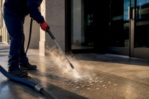 Hot water removing gum from sidewalk