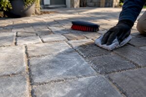 Hazy pavers beside a cleared test patch