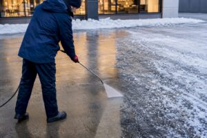 Winter pressure washing commercial property