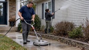 Technicians use different washing methods around a home