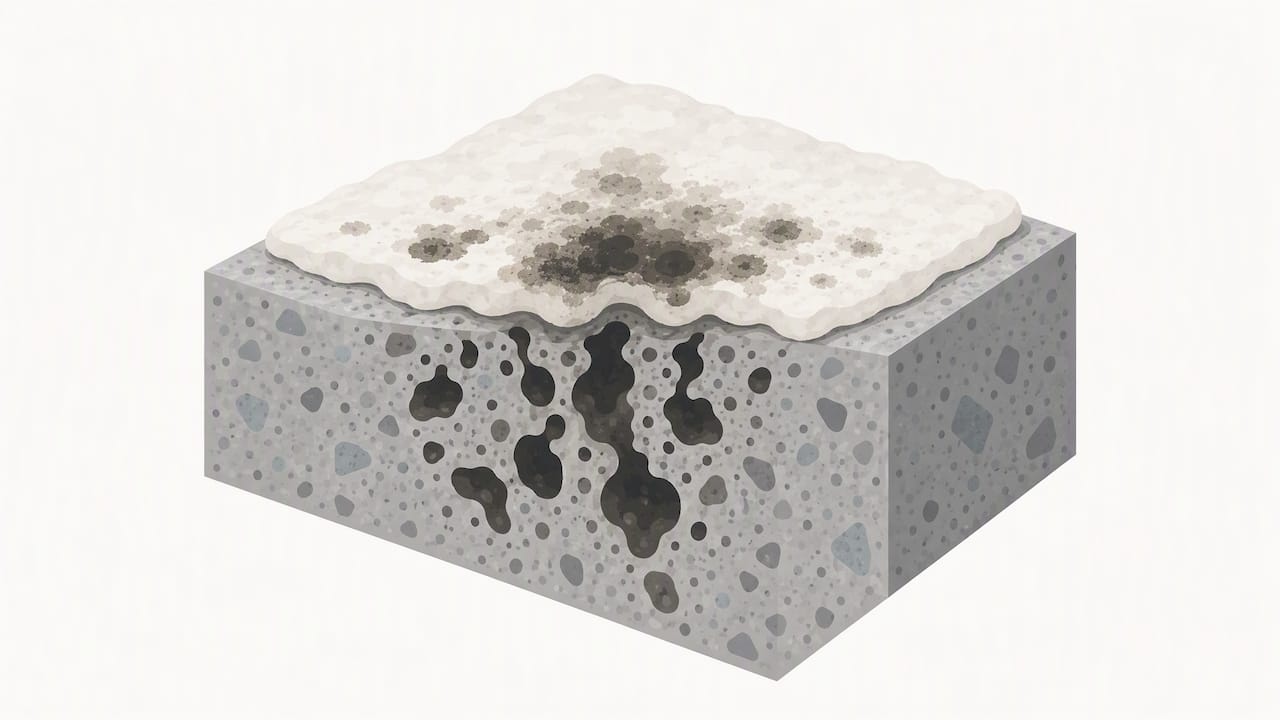 Poultice drawing grease upward from concrete pores