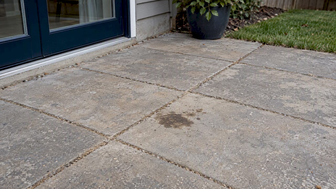 Grease mark between sand-jointed concrete pavers